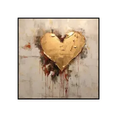 Abstract Hand Painted Painting Golden Foil Heart Painting Canvas Oil Painting Modern Texture Wal Art Picture - Without Inner Frame - View 1