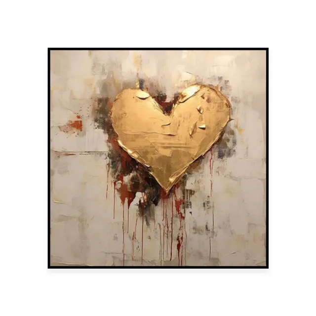Abstract Hand Painted Painting Golden Foil Heart Painting Canvas Oil Painting Modern Texture Wal Art Picture Without Inner Frame - Shop at LoveMi