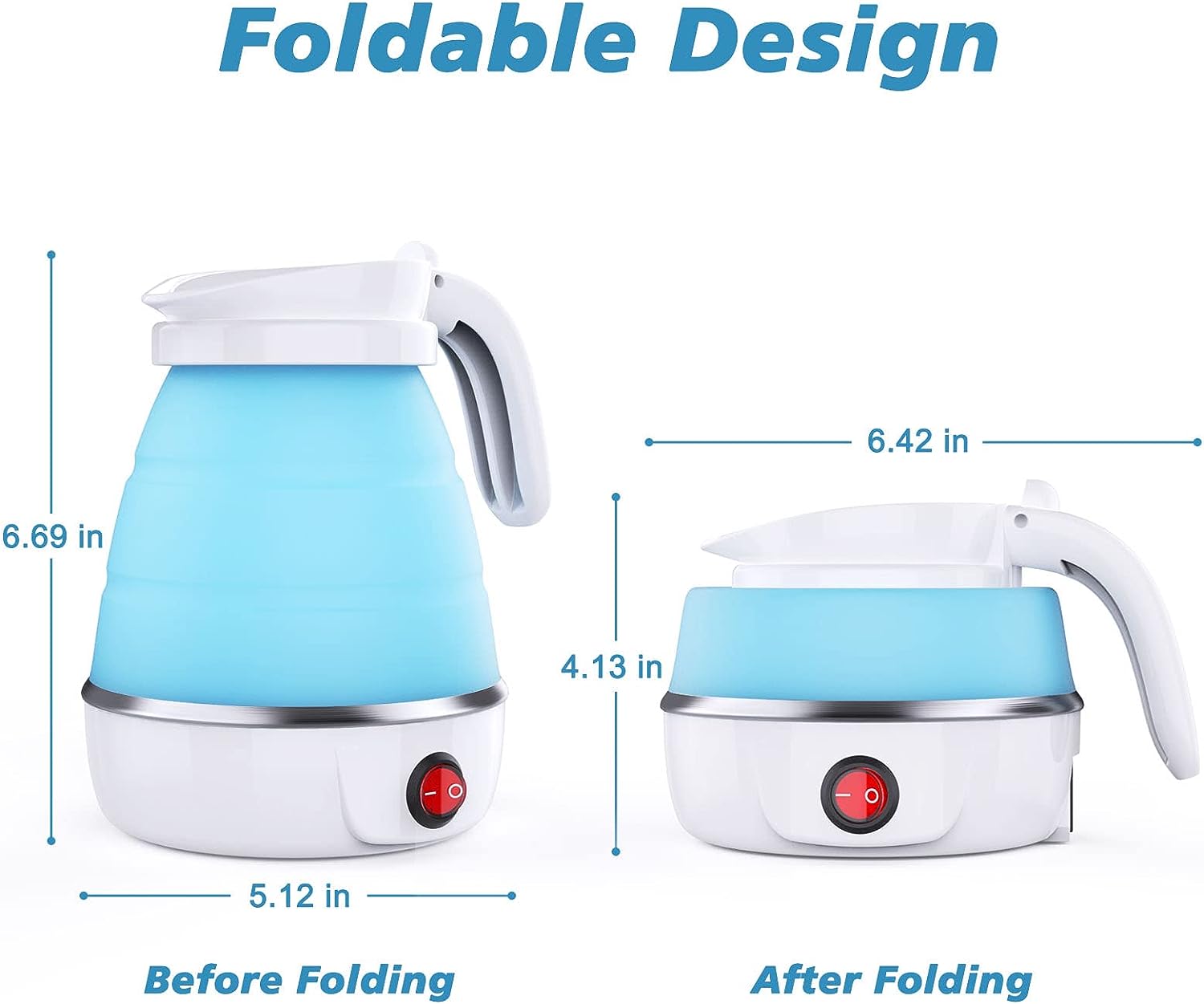 Foldable Electric Kettle Camping Kettle Mini Travel Kettle Silicone Electric Water Boiler Tea Coffee Kettle Collapsible Kettle With Separable Power Cord For Outdoor Hiking Camping Blue