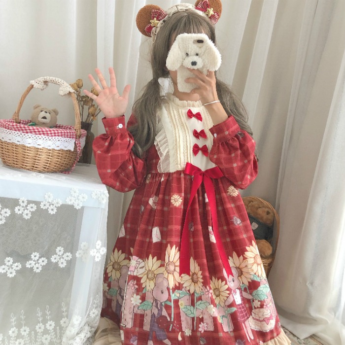 Bear Op Light Lo Japanese Soft Girl Student Long-sleeved Dress Autumn