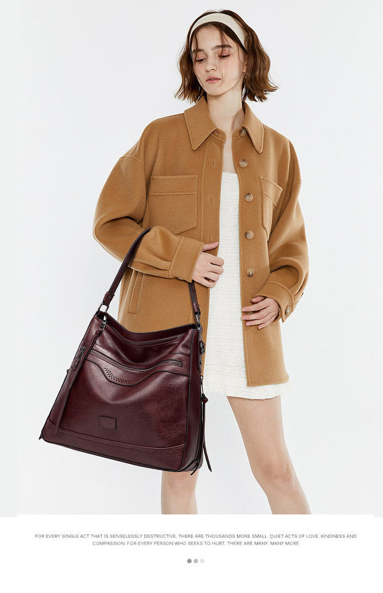 Soft Leather Women's Tote Vintage Multi-pocket Shoulder Bag