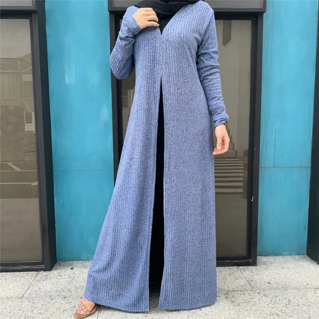 Long Sleeved Knitted Sweater Jacket Robe Blue - Shop at LoveMi