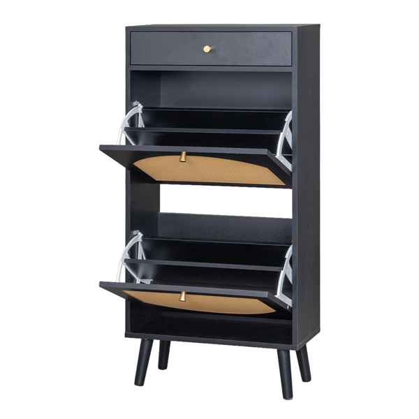 Rattan-Front Shoe Cabinet