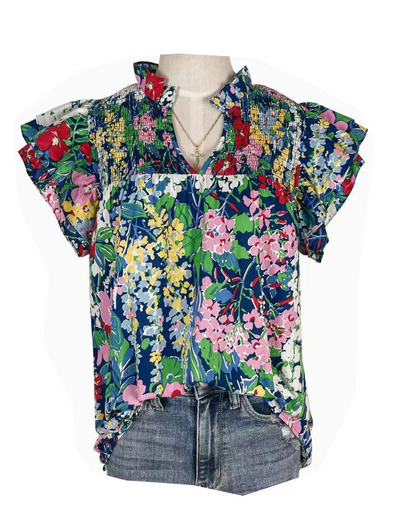Women's V-neck Loose Casual Top Short Sleeved Shirt