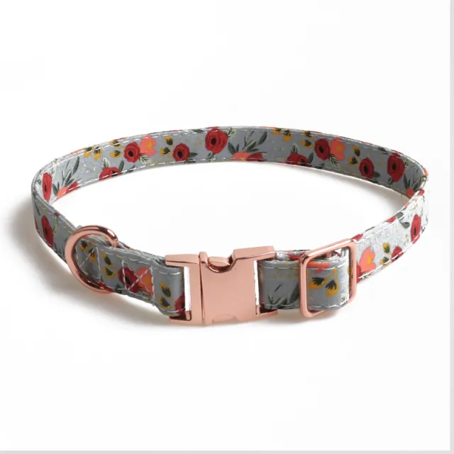 Pet Collar Full Metal Rose Gold Buckle Bow Collar Grey Blue Band - Shop at LoveMi
