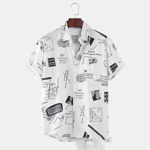 New Hawaiian Men's Cardigan Cotton Linen Shirt Printed Short