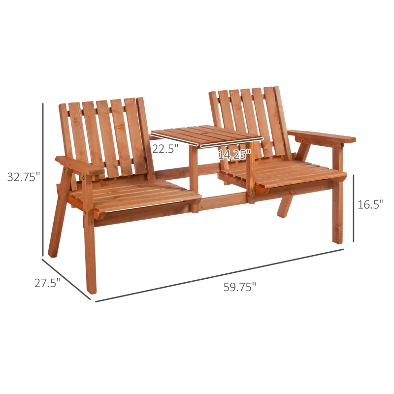 Patio Bench, Garden Bench With Middle Table And Umbrella Hole, Wooden Outdoor Bench For Patio, Porch, Poolside, Balcony, Orange — foto 3