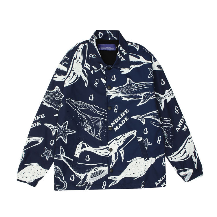 Cartoon Whale Full Print Loose Lapel Jacket Men