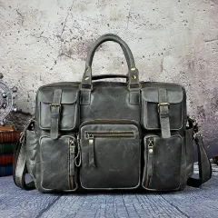 First Layer Cowhide Men's 16-inch Large-capacity Briefcase - Grey - View 1