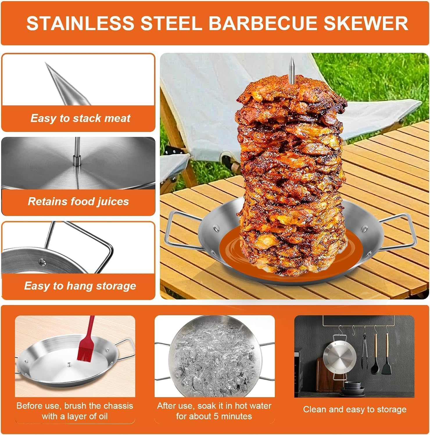 Al Pastor Skewer For Grill, Stainless Steel Vertical Brazilian5088 — image 5