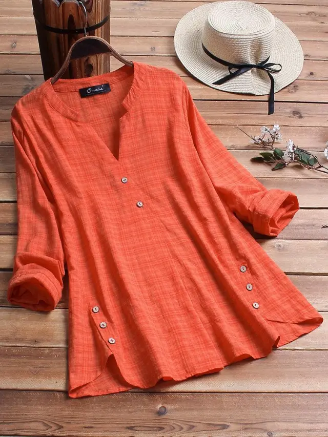 Irregular Hem Button Decoration Top For Women Orange - Shop at LoveMi