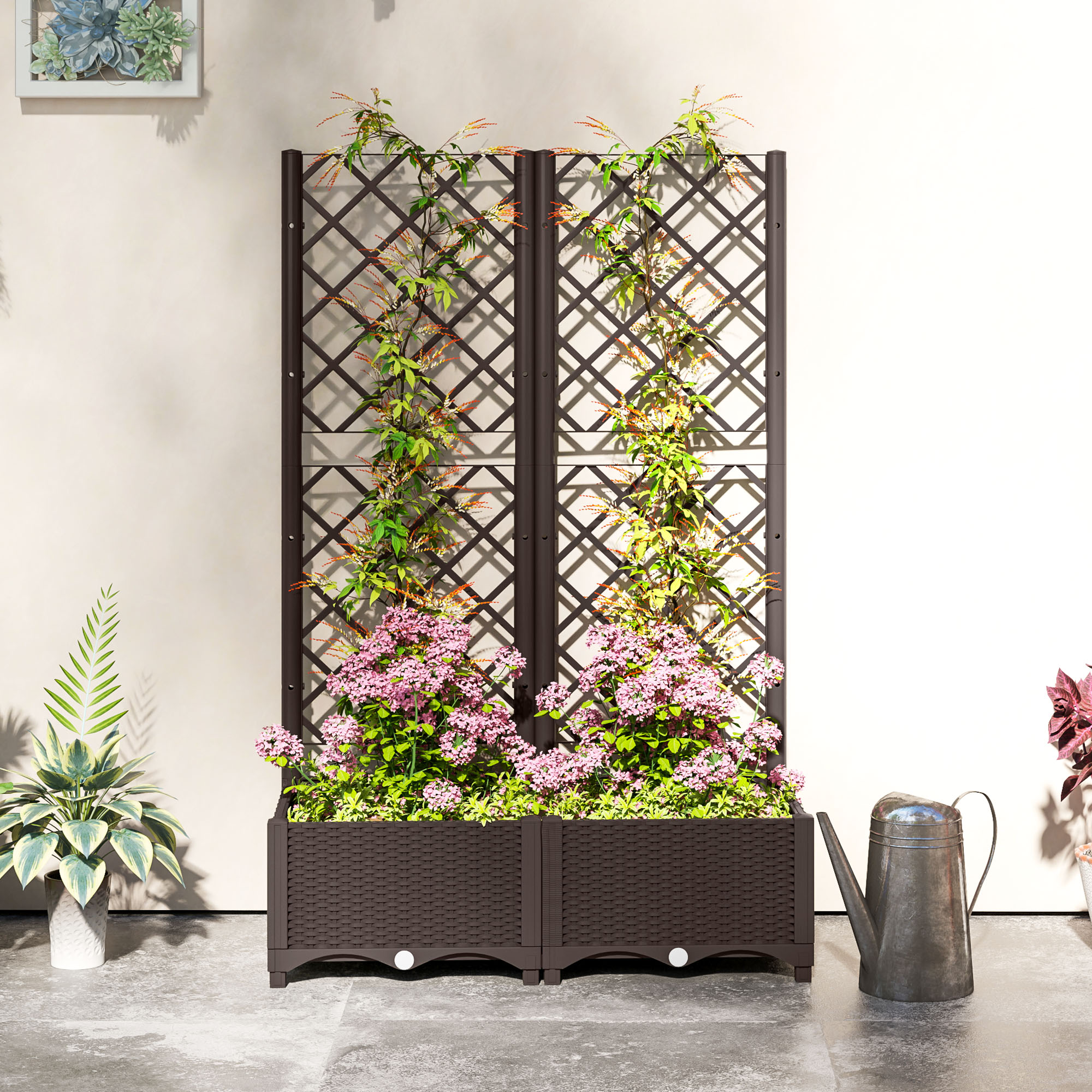 Elevated Garden Bed With Flower Rack, Plastic Planting Box, Equipped Drainage — image 3
