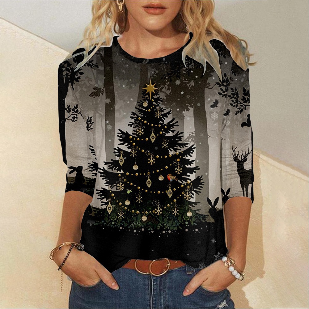 Women's Christmas Element Creative Print Long Sleeve T-Shirt