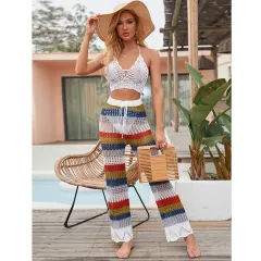 Casual Colour Sunscreen Cutout Elastic Knit Trousers - View 1
