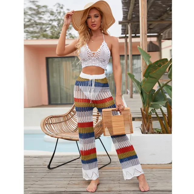 Casual Color Sunscreen Cutout Elastic Knit Trousers - Shop at LoveMi