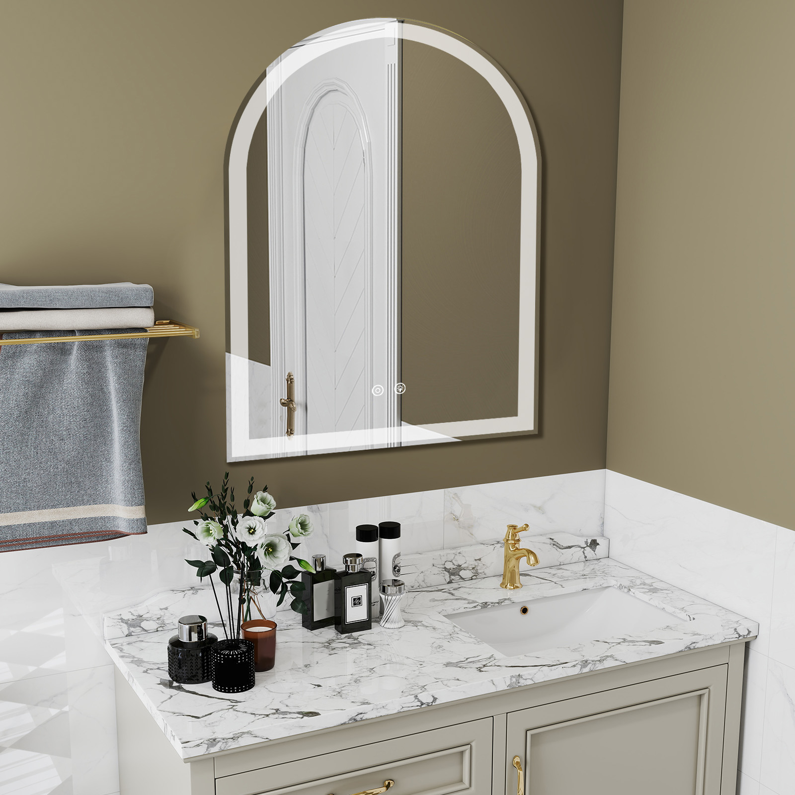Smart Anti-fog LED Bathroom Mirror Arch Shape Dual Light 3 Color Temperatures Memory Dimming image 5