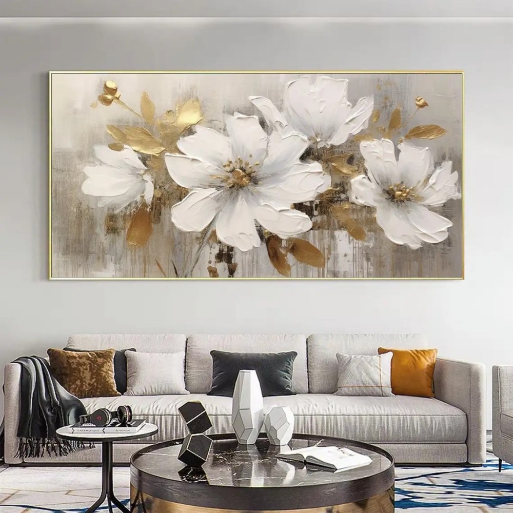 Abstract Flower Oil Painting On Canvas Large Wall Art Minimalist Floral Art Handmade Painting White Modern Home Decor For Living Room 6