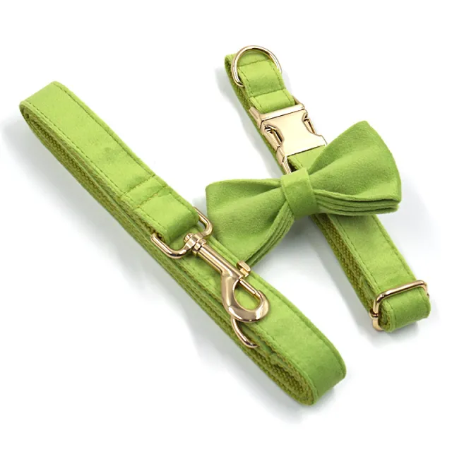 Pet Collar Dog Leash Matcha Green Velvet High grade Gold Buckle Matcha Green 3Pcs Set - Shop at LoveMi