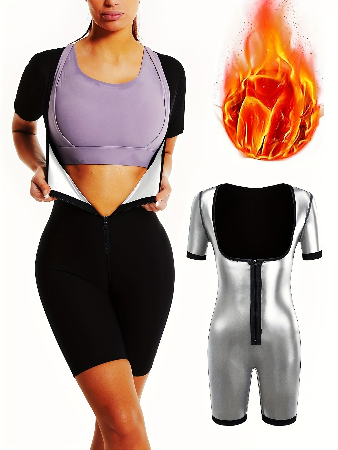 Sauna Suit Romper For Women Slimming Waist Trainer Vest 3 In 1 Sliming Full Body Shaper Gym Workout Top With Short Sleeve 6