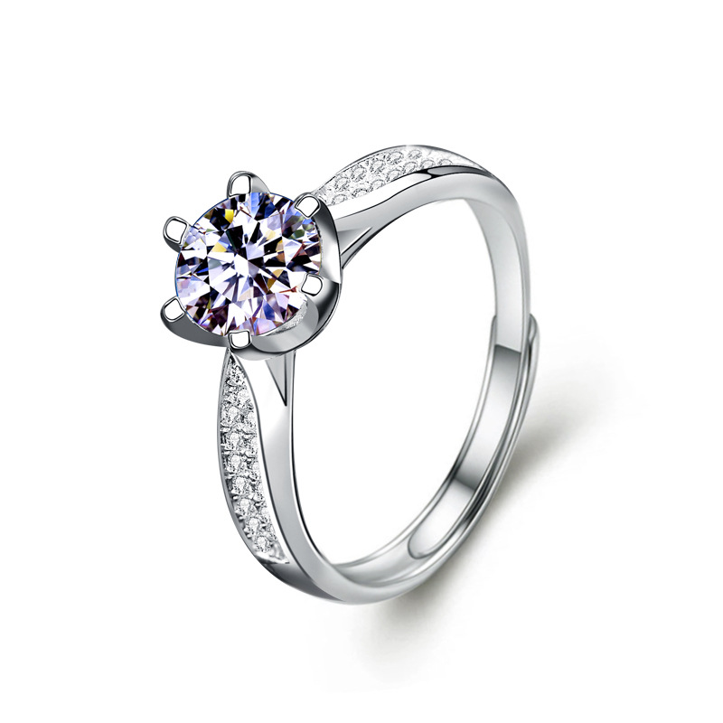 Women's Sterling Silver Six Prong Faux Moissanite Ring