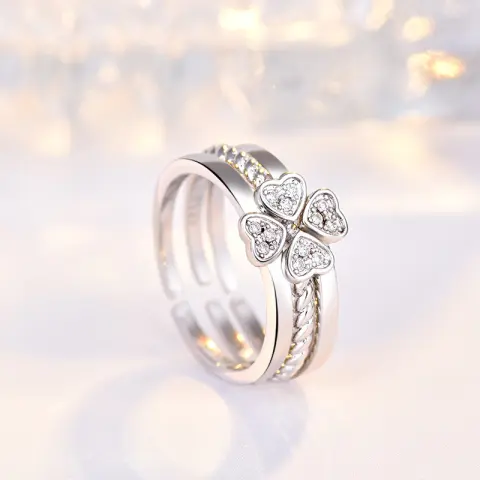Ring Four-Leaf Clover for Women Split Three-In-One Combination Opening