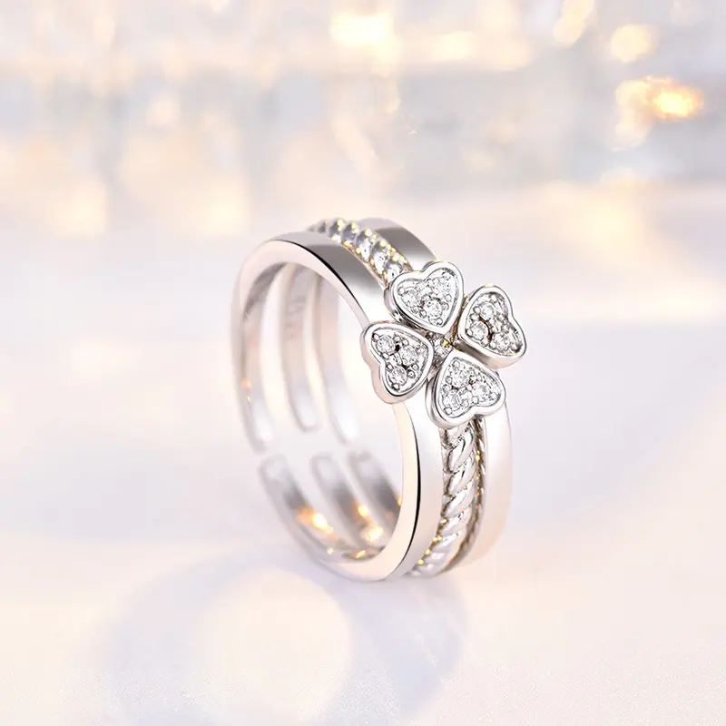 Ring Four-Leaf Clover for Women Split Three-In-One Combination Opening