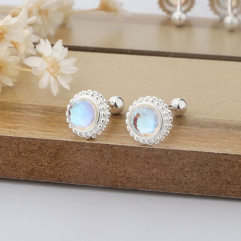 Moonstone Sterling Silver Screw-Back Earrings