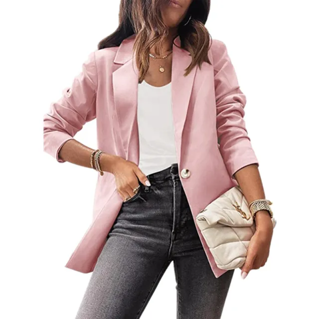 Women's Solid Color Casual Long Sleeve Small Suit OL Pink - Shop at LoveMi