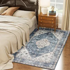 4x6 Area Rug, Vintage Washable Rug, Non-Slip Floor Carpet For Living Room, Bedroom, Dining Room, Blue - Blue - View 1