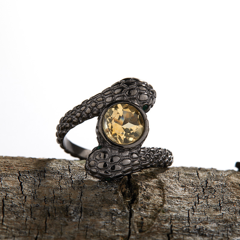 Natural Citrine Serpentine 925 Silver Ring