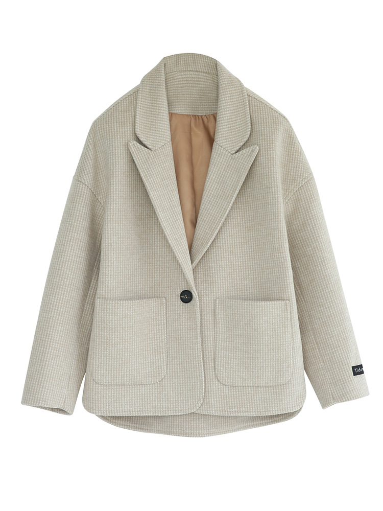 Small Woolen Coat Women Short Coat Female Korean Style Woolen Student Loose Suit Apricot - Shop at LoveMi