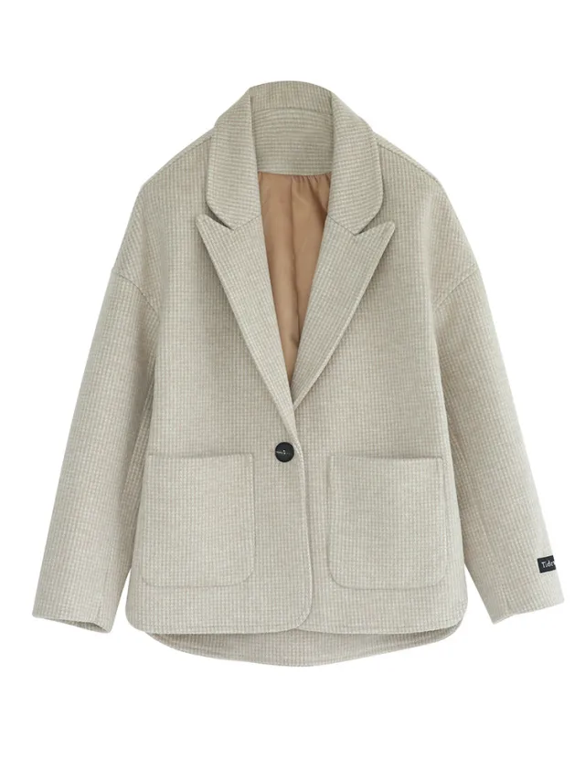 Small Woolen Coat Women Short Coat Female Korean Style Woolen Student Loose Suit Apricot - Shop at LoveMi