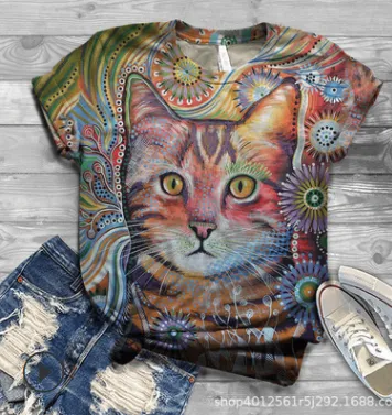 Fashion 3D Animal Cat Print Short Sleeve 3 Style - Shop at LoveMi