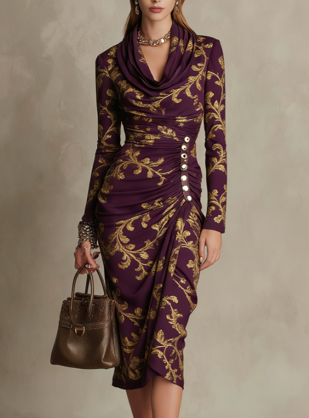 Vintage Court style Gold Foil Printed Dress Style1 Xl - Shop at LoveMi