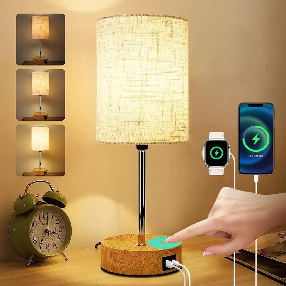 Touch Control Bedside Lamps, 3-Way Dimmable Table Lamp With USB Charging Ports — image 8