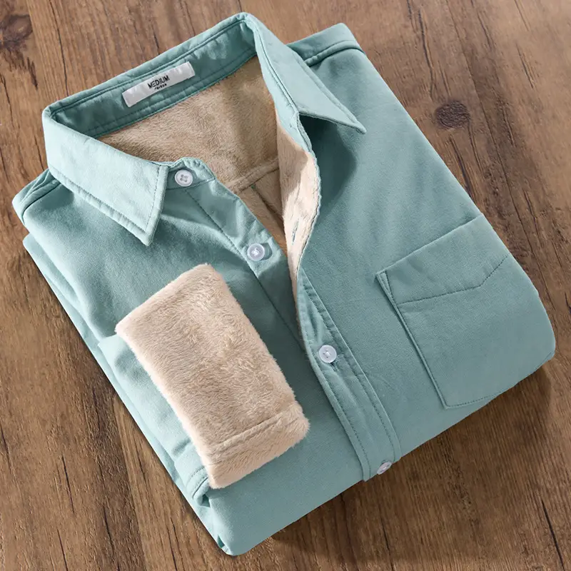Oxford Fleece Thickened Long Sleeve Men's Shirt