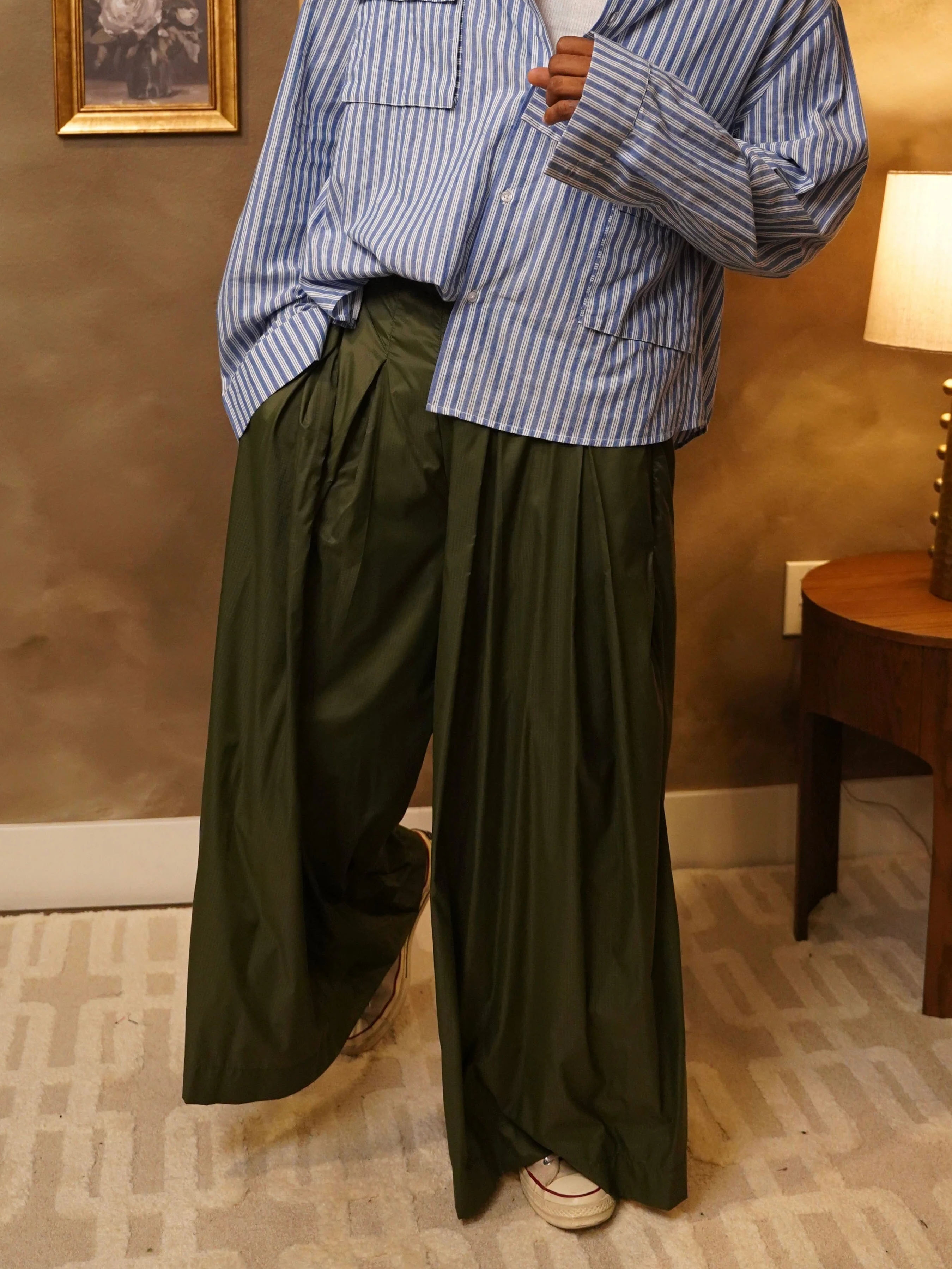 Olive Green High Waisted Pleated Wide Leg Pants