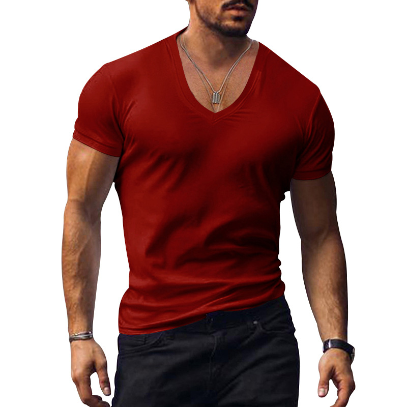 Title 6, Mens V-neck solid color slim-fit thin casual s...