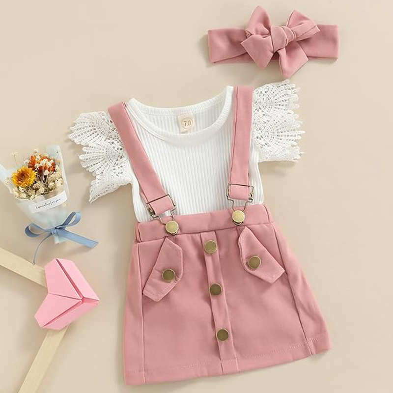 3Pcs Infant Baby Girl Outfits,Summer Clothes Sets Ruffle Ribbed Romper