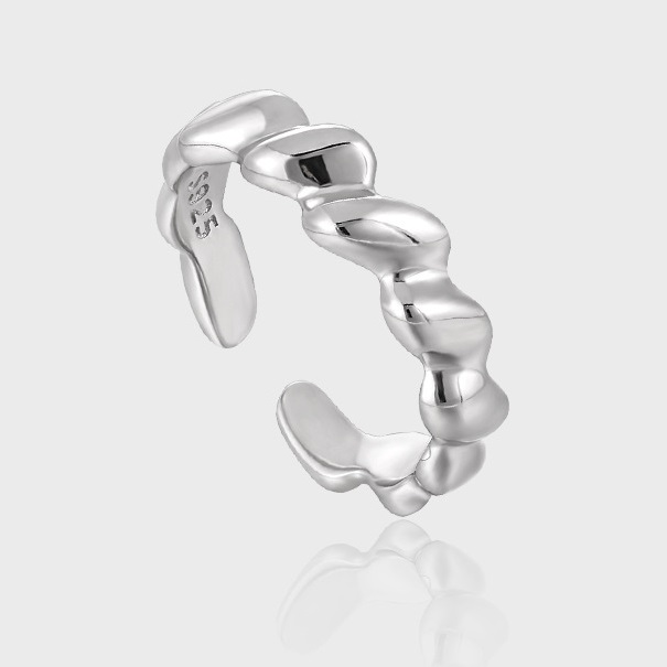 Geometric Irregular Wave Design S925 Sterling Silver Simple Bracelet Ring For Women