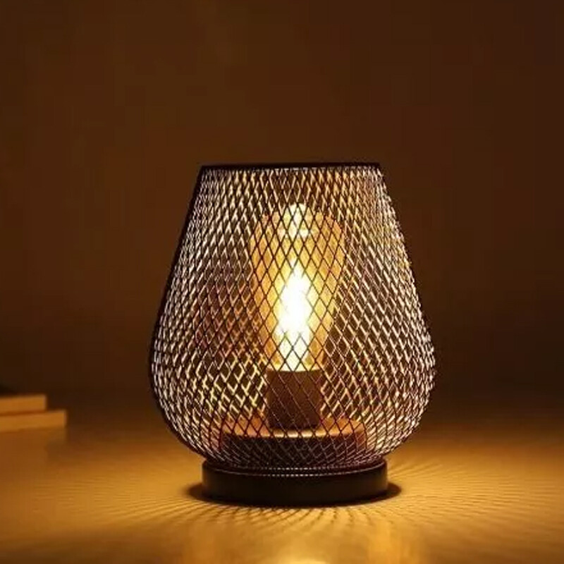 UK Metal Battery Operated Table Lamp Cage Shape Cordless Lanterns — image 7