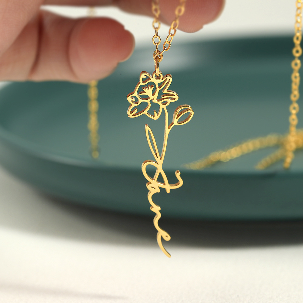 December Birthday Flower Simple S925 Silver Fashion Flower Custom Name