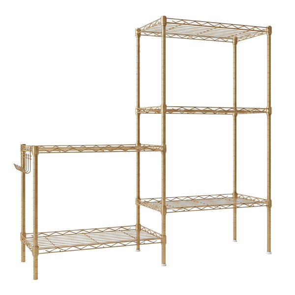 5-layer Display Rack With Adjustable Layer Spacing, Plug-in Deformable Structure, Adjustable Feet, Made Of Iron, 54x29x150cm, Powder-coated High-gloss Gold Finish — foto 6