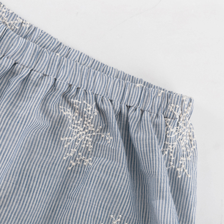 Embroidery Ruffle Tie Neck Puff Sleeve Crop Top & Wide Leg Pants 2-Piece Loungewear Set 2
