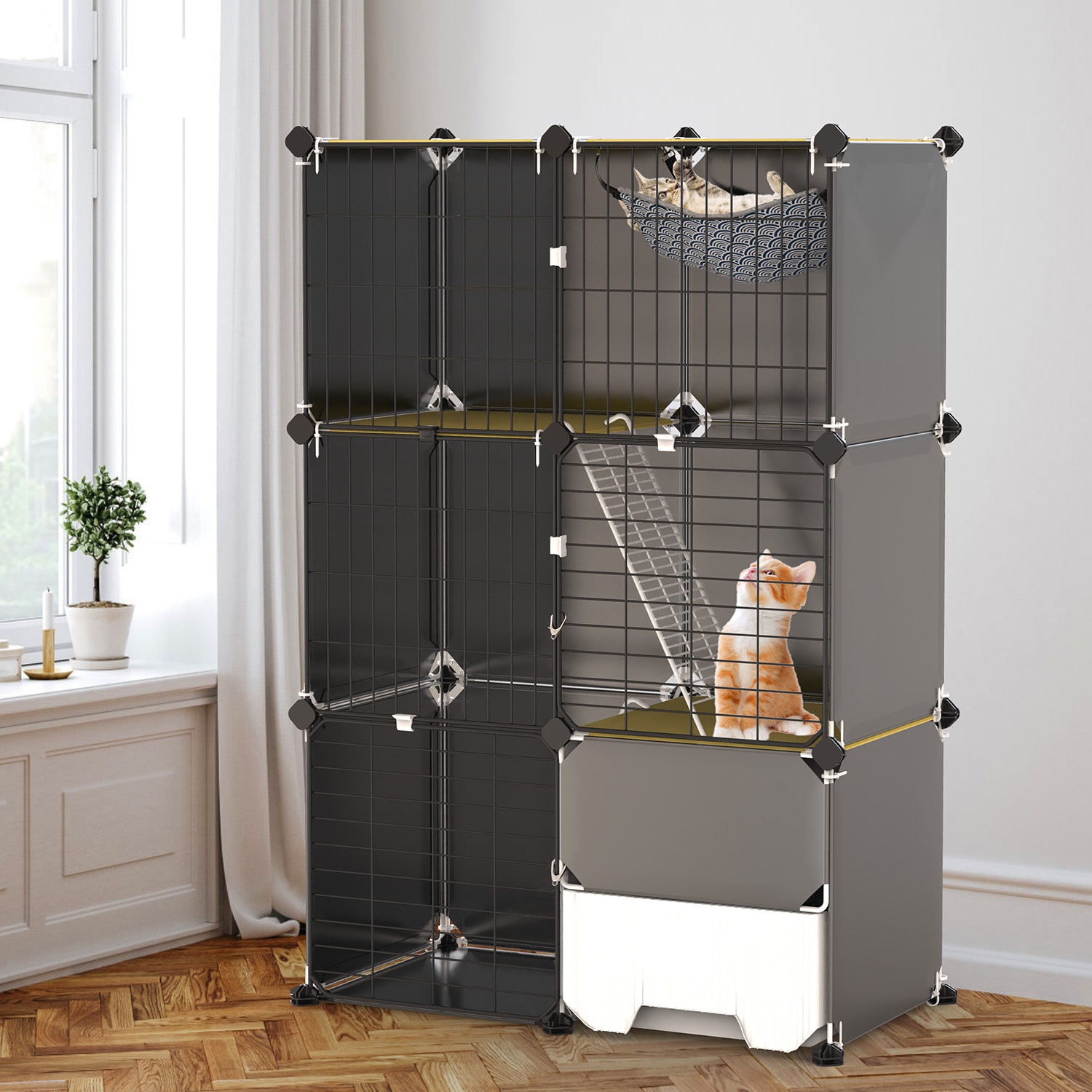 3 Tier Cat Cage Indoor With Litter Box Hammock Detachable Metal Wire Cat Kennel Cat House Cat Enclosure With Ladder For 1-2 Kittens