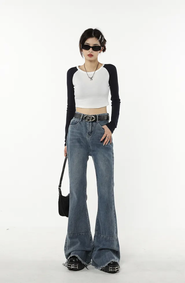Women In Europe And America Who Design Niche Micro flared Pants Blue - Shop at LoveMi