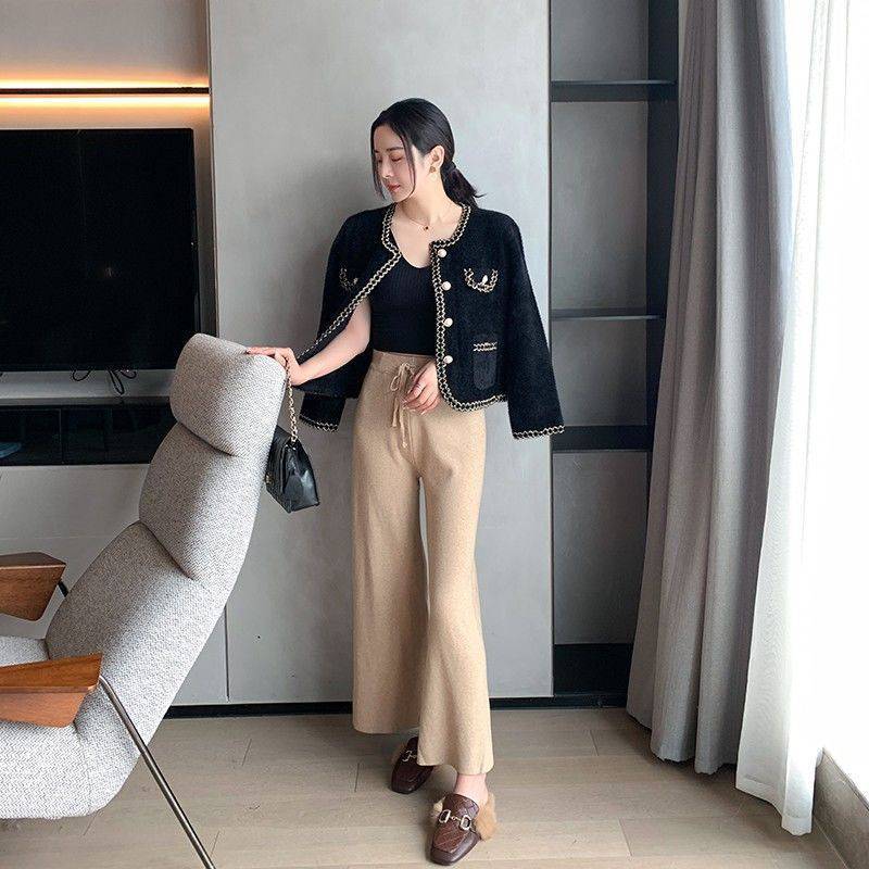 Mink Fleece Top Short Coat Knitted Sweater Black - Shop at LoveMi