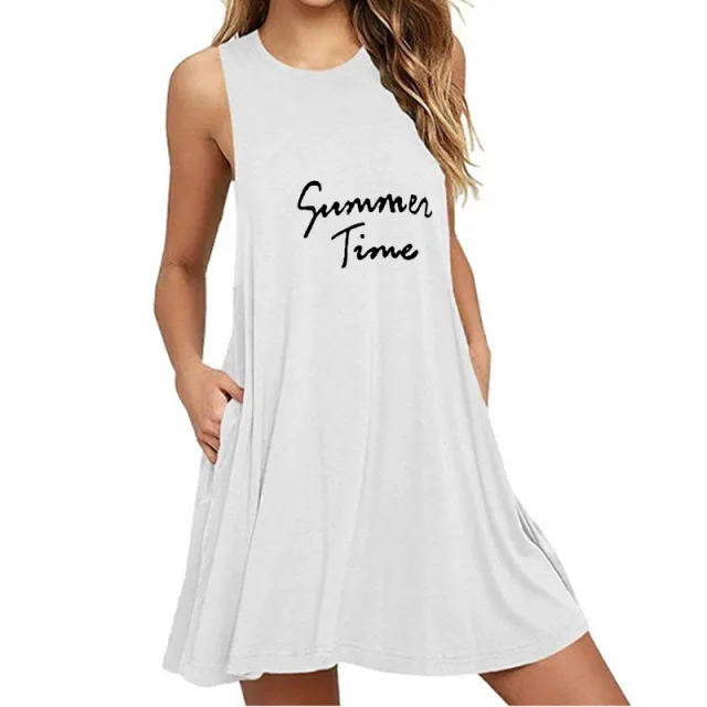 Women's Printed Sleeveless Slim A line Dress White - Shop at LoveMi