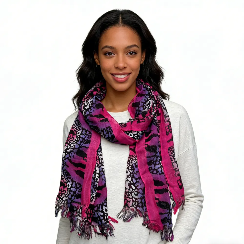 Hot Pink Printed Viscose Scarf - Extra