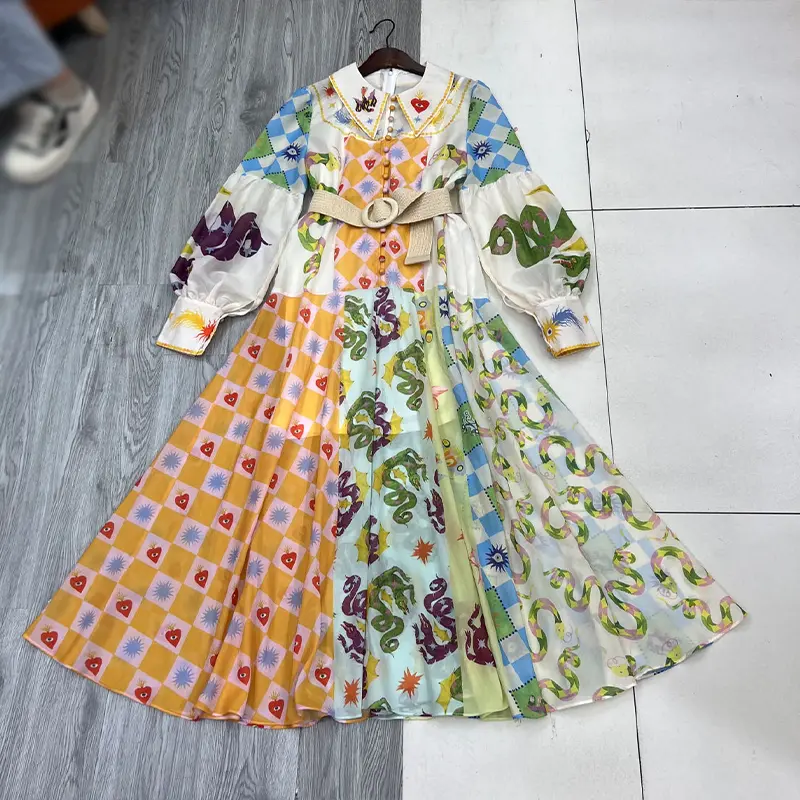 Women's Printed Holiday Long-sleeved Dress